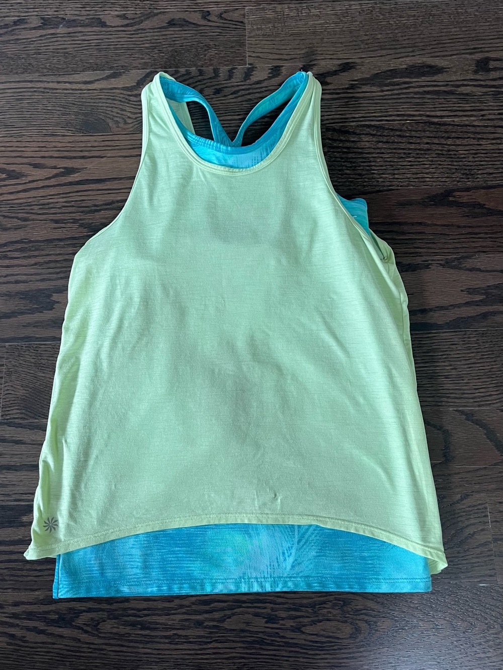 Athleta Girl Tank Top Light Green with Athletic Blue Layered Back girls size 12